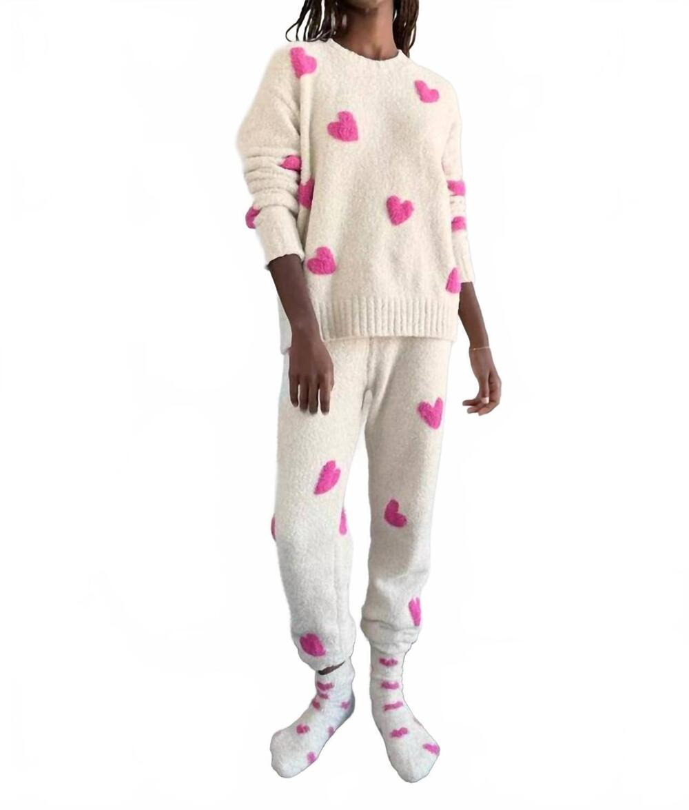 NEW SPLENDID fuzzy sweater pajama set in pink hearts